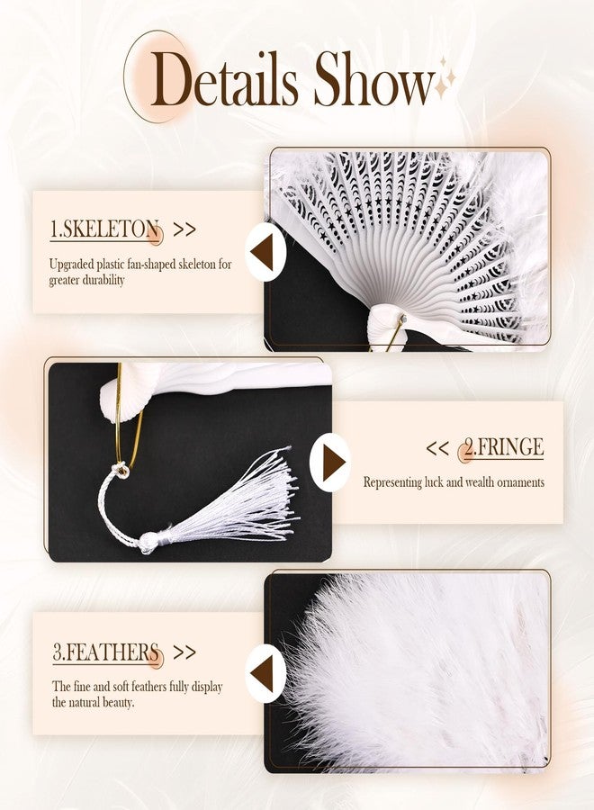 whitefeather Vintage Feather Hand Fan, 17.7 x 11.8 inches,White Marabou Feathers, 1920s Style for Costume Parties, Tea Parties, Wedding Decor (White) - Image 5