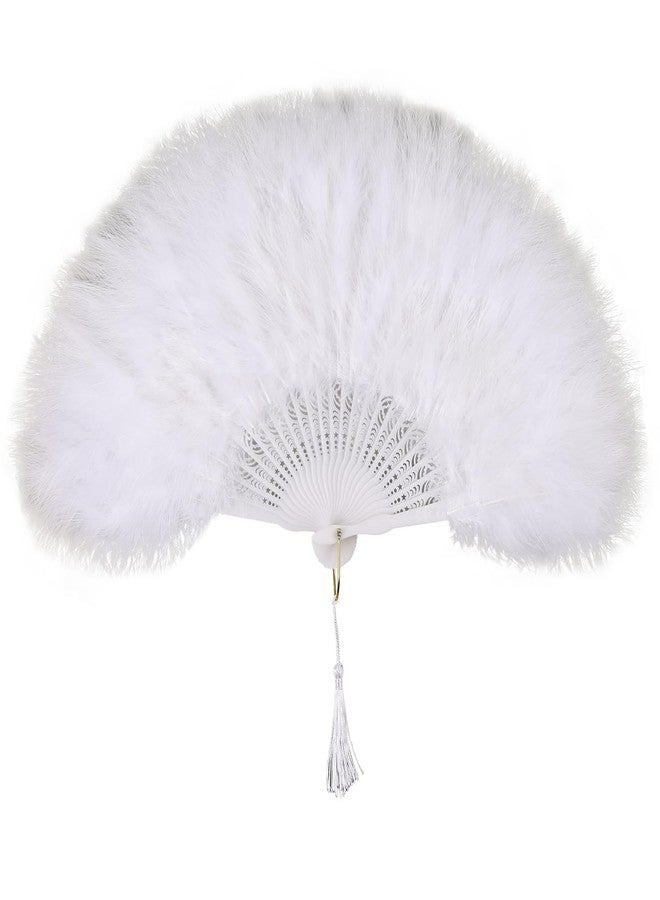 whitefeather Vintage Feather Hand Fan, 17.7 x 11.8 inches,White Marabou Feathers, 1920s Style for Costume Parties, Tea Parties, Wedding Decor (White) - Image 1