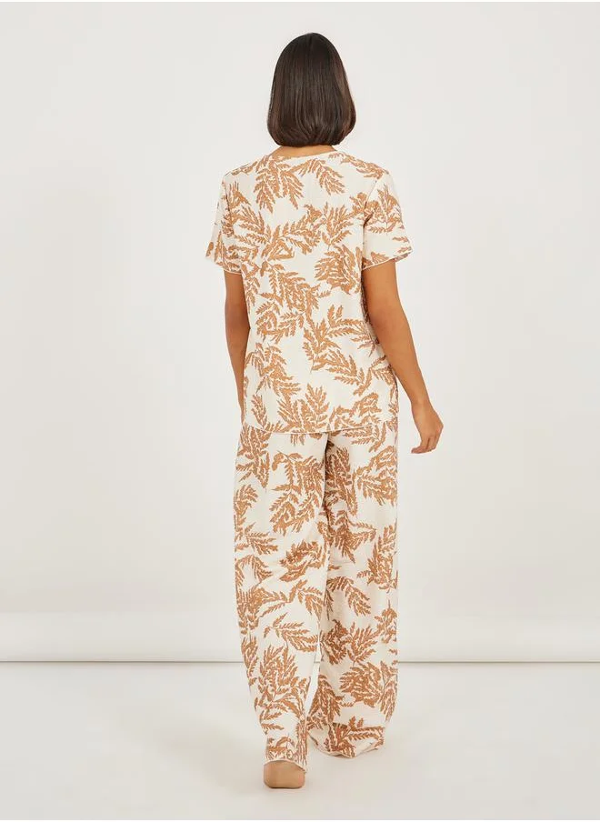 Styli All Over Palm Print Viscose Top & Pyjama Set