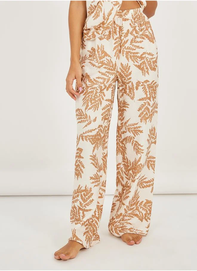 Styli All Over Palm Print Viscose Top & Pyjama Set