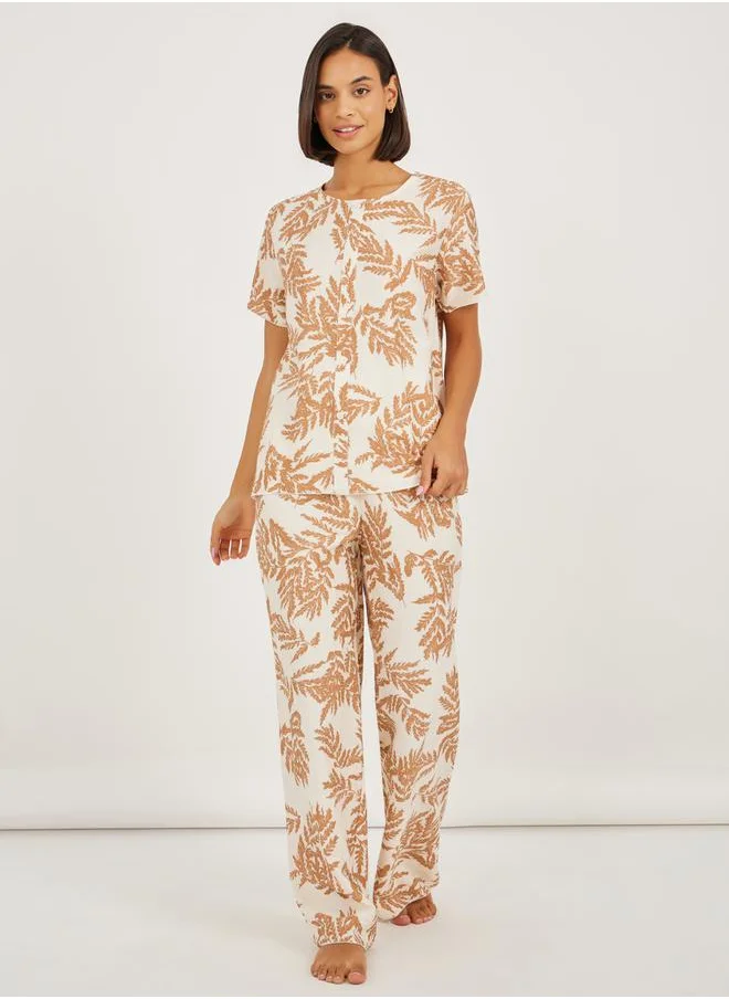 Styli All Over Palm Print Viscose Top & Pyjama Set