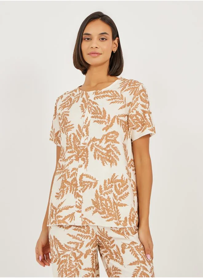 Styli All Over Palm Print Viscose Top & Pyjama Set