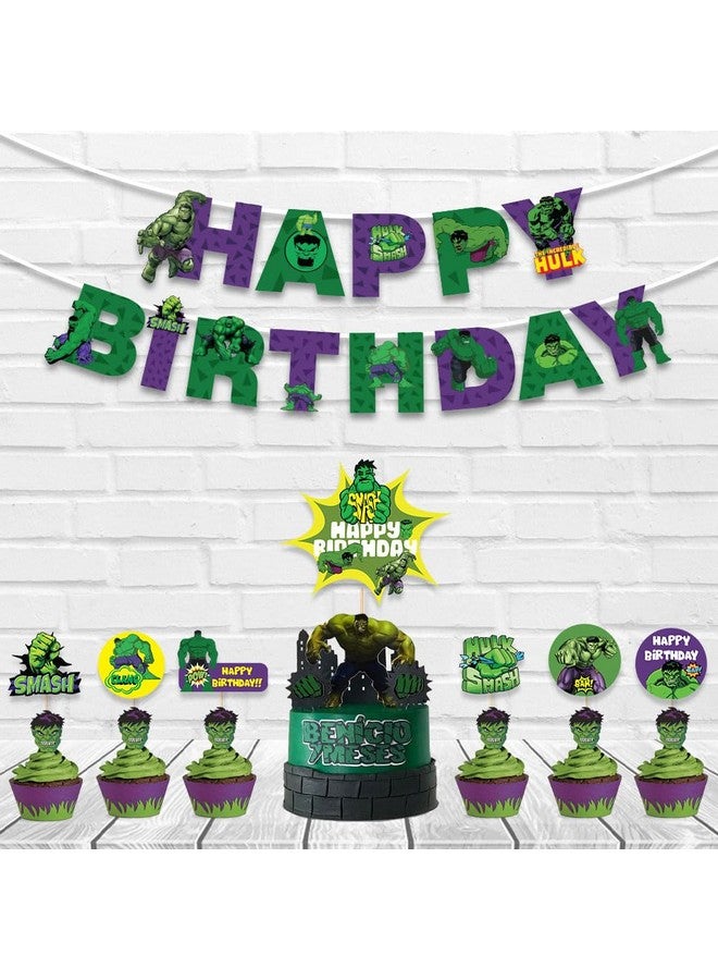 Festiko® Set of 8 Pcs Superhero Hullk Theme Happy Birthday (Banner, Cake & Cupcake Toppers), superhero theme birthday decorations - Image 3