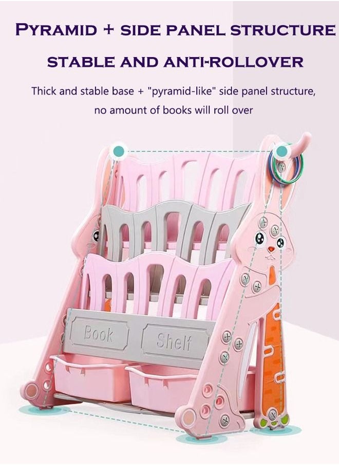 XIANGYU Indoor Plastic Pink Rabbit Shaped Toys Storage Kids Book Shelf  - Image 5