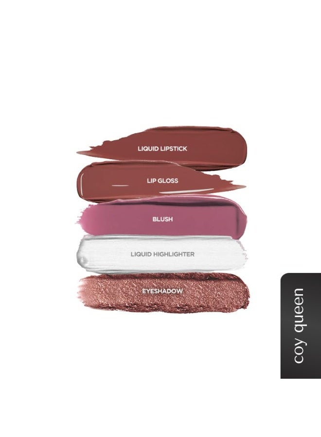 Bellavita High Five 5-in-1 Face Glam Makeup Stack- Eyeshadow, Highlighter, Lip Gloss, Lipstick & Blush | Long-Lasting, Smudge-Proof, Travel-Friendly | Coy Queen | 4.3ml - Image 2