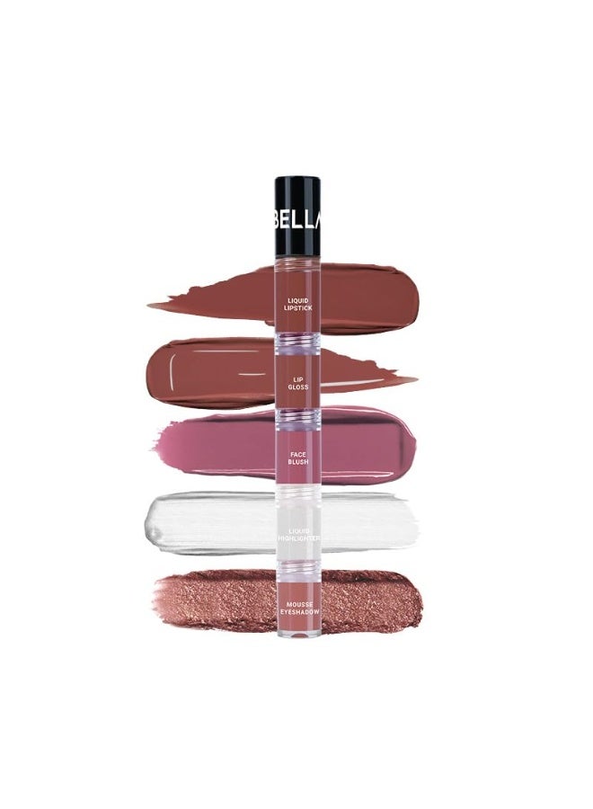 Bellavita High Five 5-in-1 Face Glam Makeup Stack- Eyeshadow, Highlighter, Lip Gloss, Lipstick & Blush | Long-Lasting, Smudge-Proof, Travel-Friendly | Coy Queen | 4.3ml - Image 1
