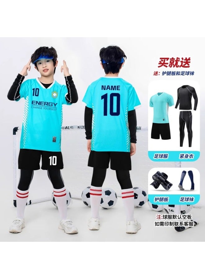 Children's Football Jersey Set Printed Training Kit for Boys and Girls, Primary School Sports Match Uniform with Socks and Protective Gear