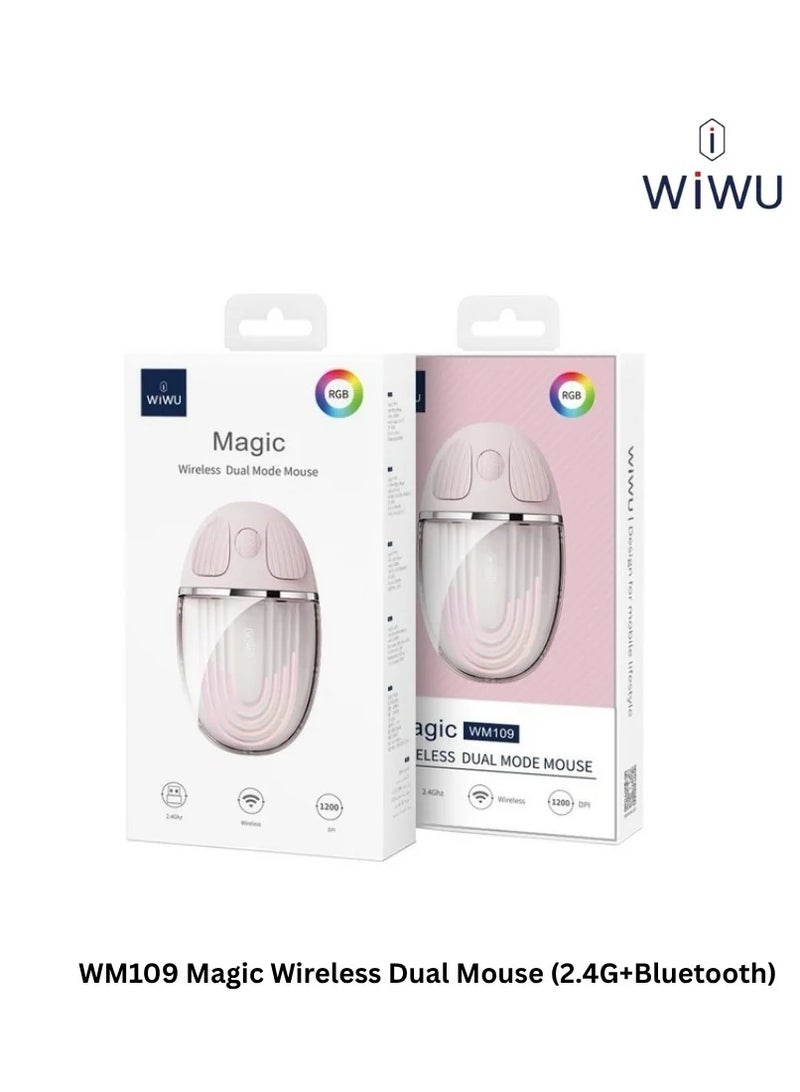 WiWU WM109 ماوس ألعاب لاسلكي مزدوج بلوتوث و2.4G لون وردي