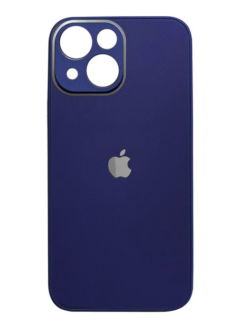 جراب خلفي من الزجاج المقوى مع إطار مطاطي من السيليكون لهاتف iPhone 13 - أزرق غامق