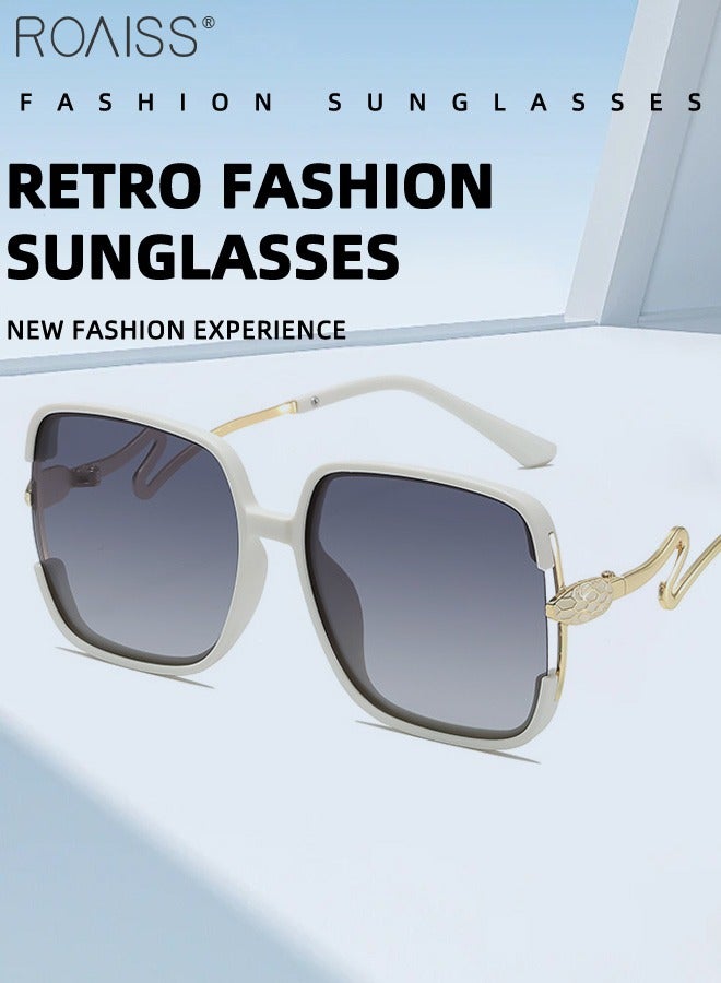 رويس نظارات شمسية نسائية مستقطبة، نظارات شمسية مربعة كلاسيكية بحماية من الأشعة فوق البنفسجية 400 مع أذرع على شكل ثعبان، نظارات شمسية عصرية مضادة للتوهج للارتداء اليومي، وركوب الدراجات، والتصوير الفوتوغرافي في الشوارع الخارجية - Image 5