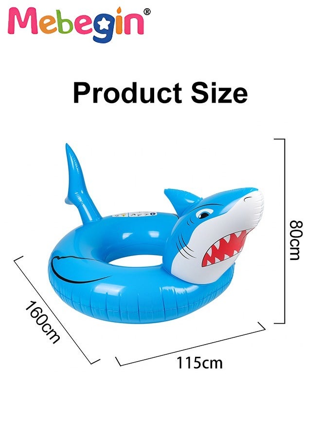MEBEGIN - 115*160*80cm Inflatable Shark Float, Baby Swimming Floats, Shark Shaped Swimming Pool Float, Cartoon Swimming Ring for Kids and Adults, Funny Adorable Water Floaties, Durable Inflatable Swim Trainer, Reliable Swim Safety Equipment, Perfect Match for Summer Pool Parties - Image 1