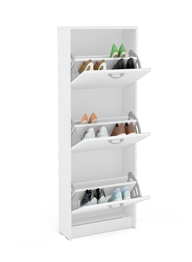 POLITORNO MOVEIS Shoe Cabinet 3Layers  with Drawers for Entryway Shoe Storage white color 127.5x64x22cm  - Image 1