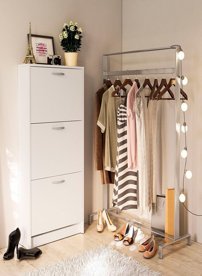 POLITORNO MOVEIS Shoe Cabinet 3Layers  with Drawers for Entryway Shoe Storage white color 127.5x64x22cm  - Image 3