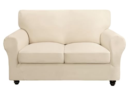 SearchI Stretch Sofa Cover Couch Cover 3 Pieces Loveseat Slipcover with 2 Separate Cushion Cover Washable Furniture Protector for Living RoomLoveseat Beige - Image 1