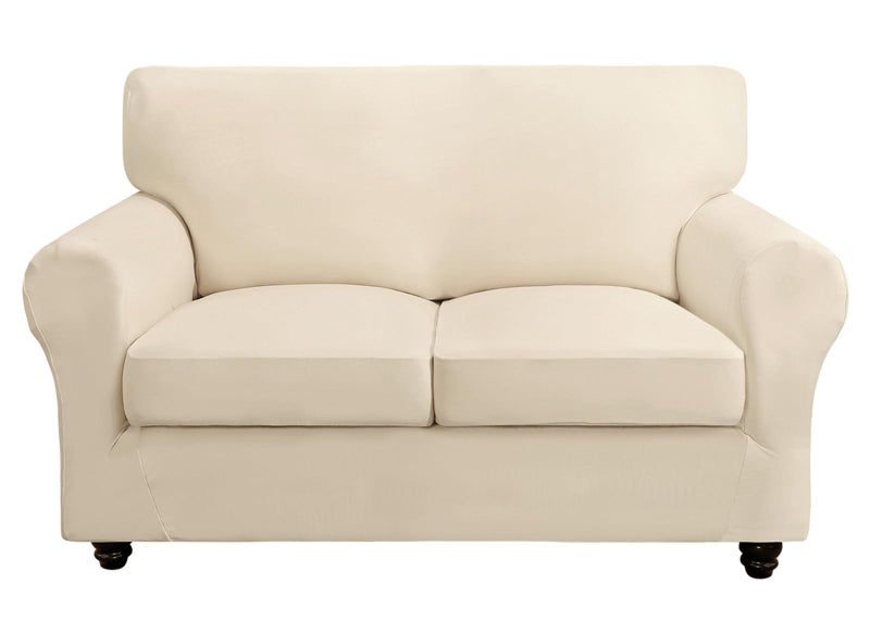 SearchI Stretch Sofa Cover Couch Cover 3 Pieces Loveseat Slipcover with 2 Separate Cushion Cover Washable Furniture Protector for Living RoomLoveseat Beige - Image 2