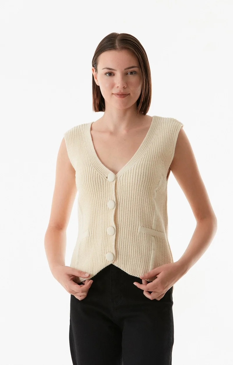 فولامودا Buttoned V-Neck Knit Vest