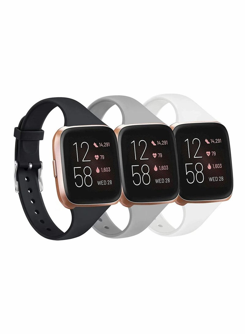 SYOSI Sport Bands Compatible with Fitbit Versa 2, Fitbit Versa, Versa Lite, Versa SE, Classic Soft Silicone Replacement Smartwatch Wristbands for Fitbit Versa Smart Watch Women Men (3Pack, Black Gray White) - Image 1