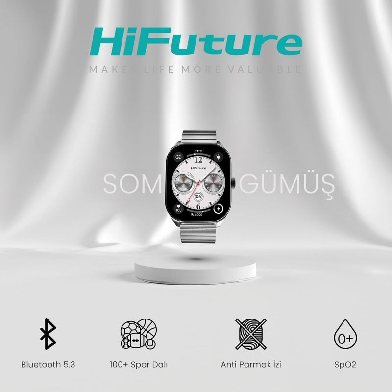 HiFuture APEX 2.04" AMOLED Stainless Steel Smartwatch with Wireless Calling and Health Tracking - Silver - Image 5