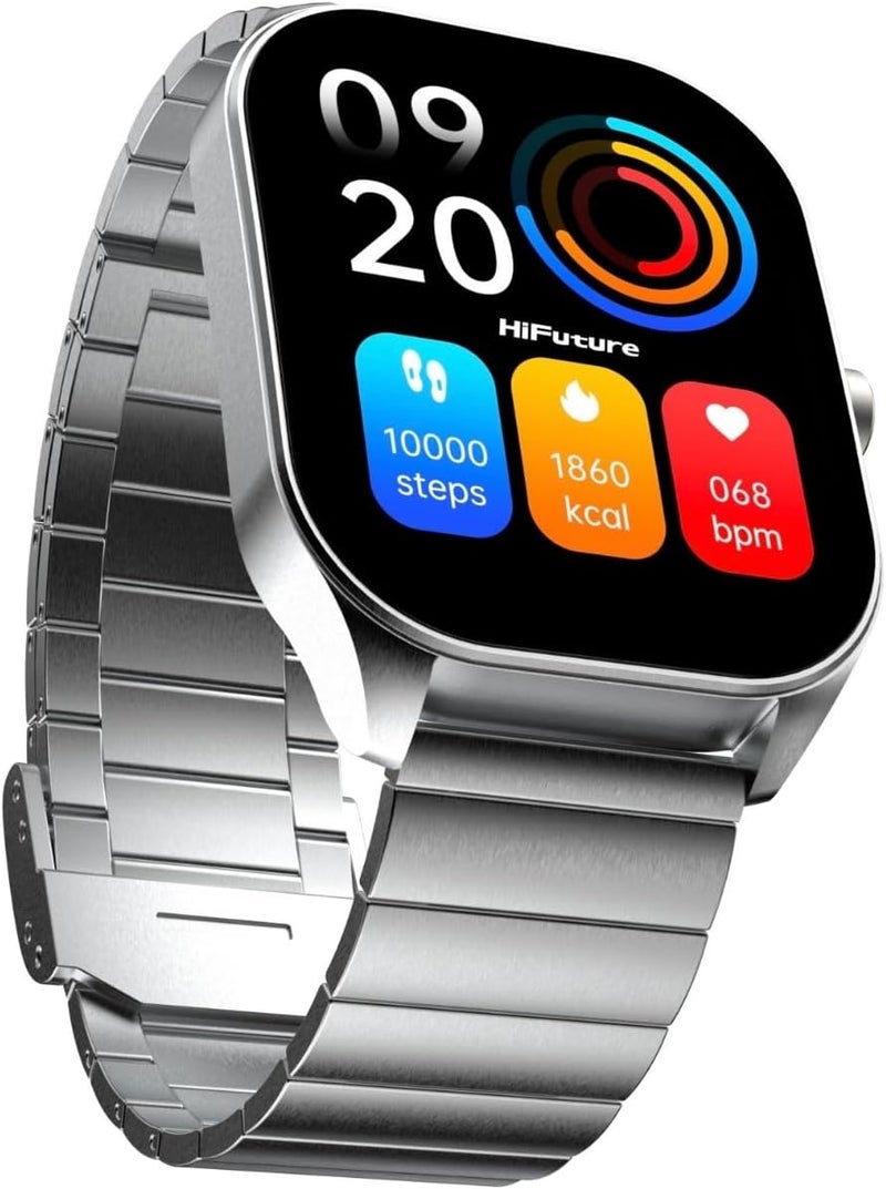 HiFuture APEX 2.04" AMOLED Stainless Steel Smartwatch with Wireless Calling and Health Tracking - Silver - Image 1