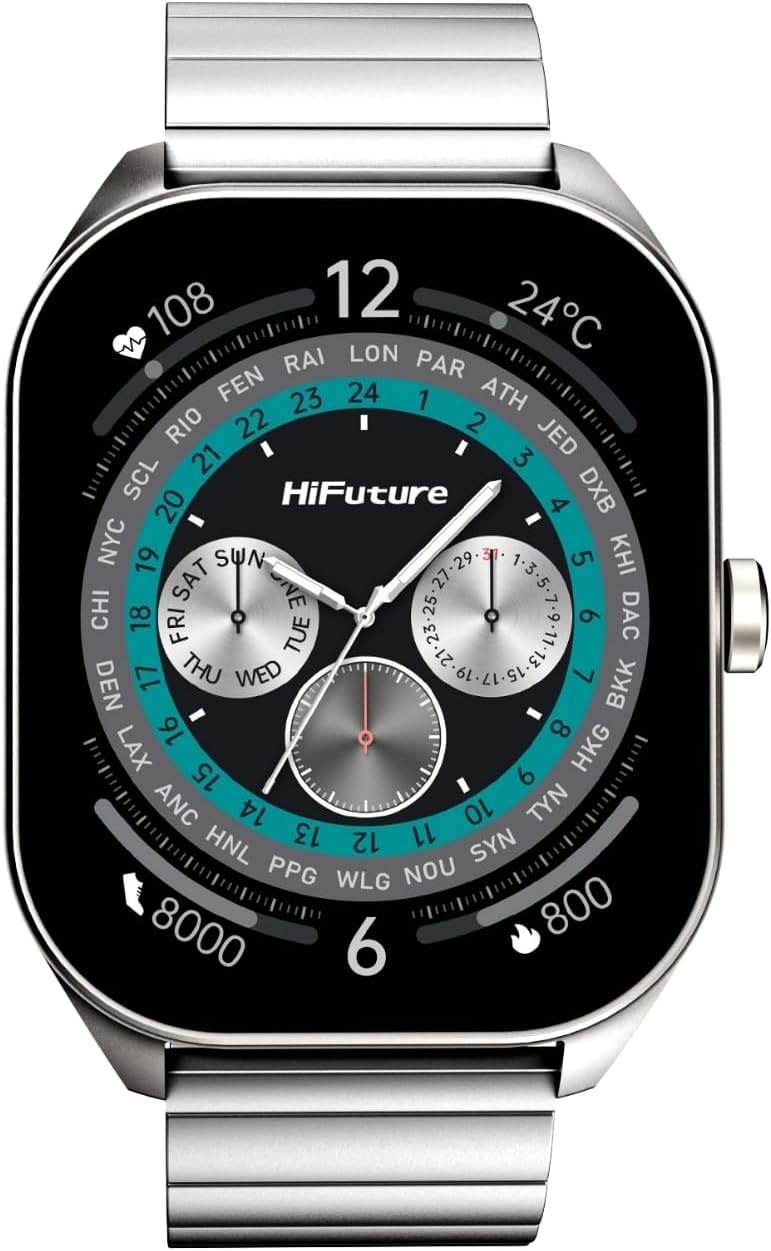 HiFuture APEX 2.04" AMOLED Stainless Steel Smartwatch with Wireless Calling and Health Tracking - Silver - Image 2
