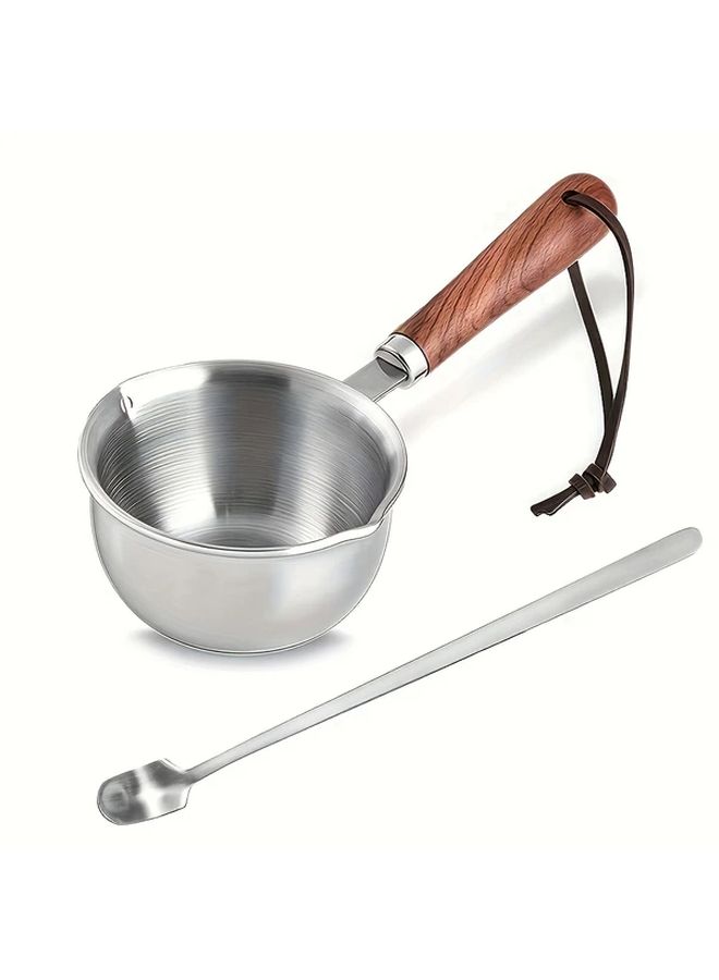 Wooden Pot And Spoon Set 300ML Capacity For Wax Melting And Candle Making - Image 1