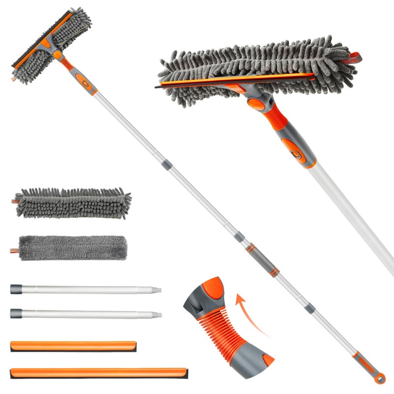 eazer أداة تنظيف النوافذ Eazer 89 بممسحة 2 في 1 مع أداة تنظيف نوافذ قابلة للدوران مع عمود تمديد