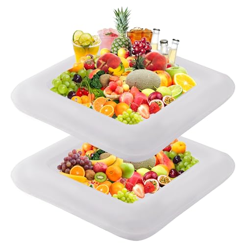 RAYMEA Inflatable Ice Serving Bar 2 PCS Portable Salad Ice Tray Food Drink Pool Containers Inflatable Cooler for Summer Parties BBQ Graduation Camping or Picnic 24 Inch White - Image 1