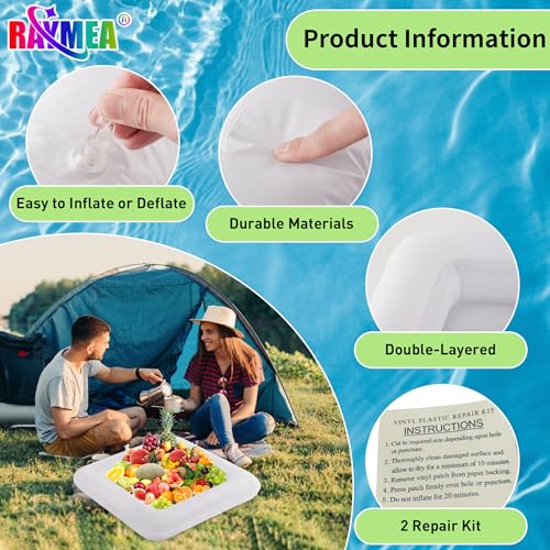 RAYMEA Inflatable Ice Serving Bar 2 PCS Portable Salad Ice Tray Food Drink Pool Containers Inflatable Cooler for Summer Parties BBQ Graduation Camping or Picnic 24 Inch White - Image 3