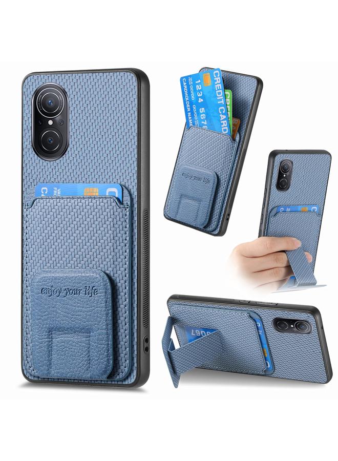 S-TOP Case For Huawei Nova 9 SE Carbon Fiber Card Bag Fold Stand Phone Case - Image 1