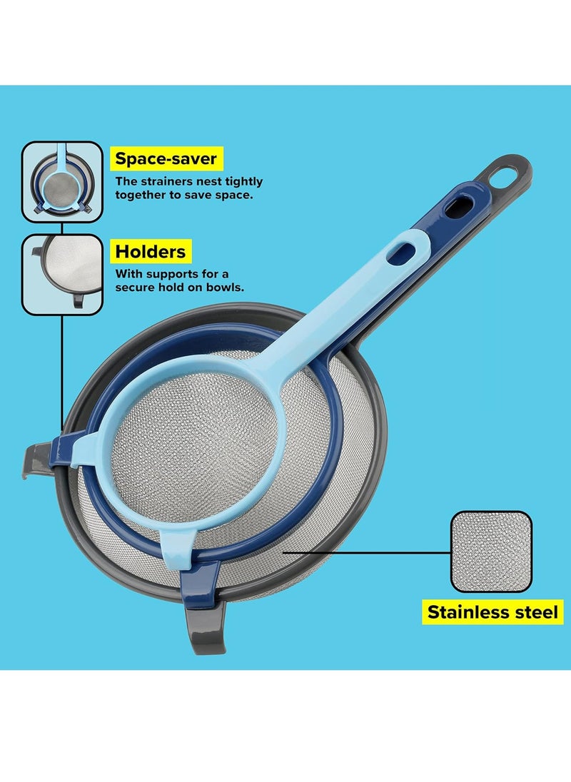 SYOSI - Wire Mesh Sieves with Long Handles Sieve Set Colander Strainers Mesh Strainers Set Dishwasher Safe Kitchen Gadgets Diameter: 9.5cm 13cm and 17cm - Image 1