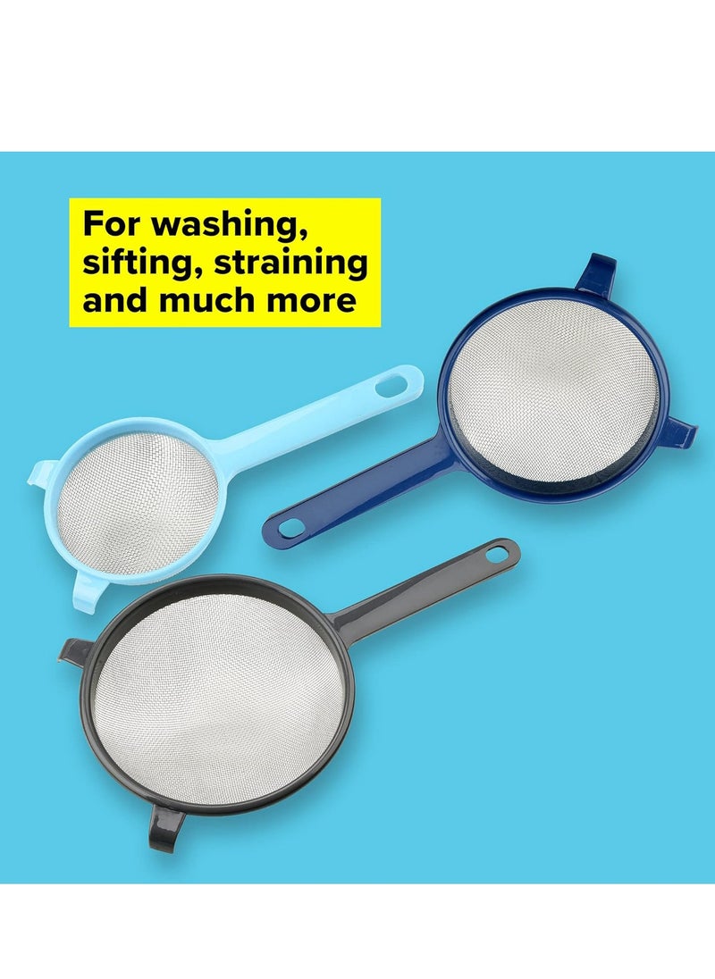 SYOSI - Wire Mesh Sieves with Long Handles Sieve Set Colander Strainers Mesh Strainers Set Dishwasher Safe Kitchen Gadgets Diameter: 9.5cm 13cm and 17cm - Image 1