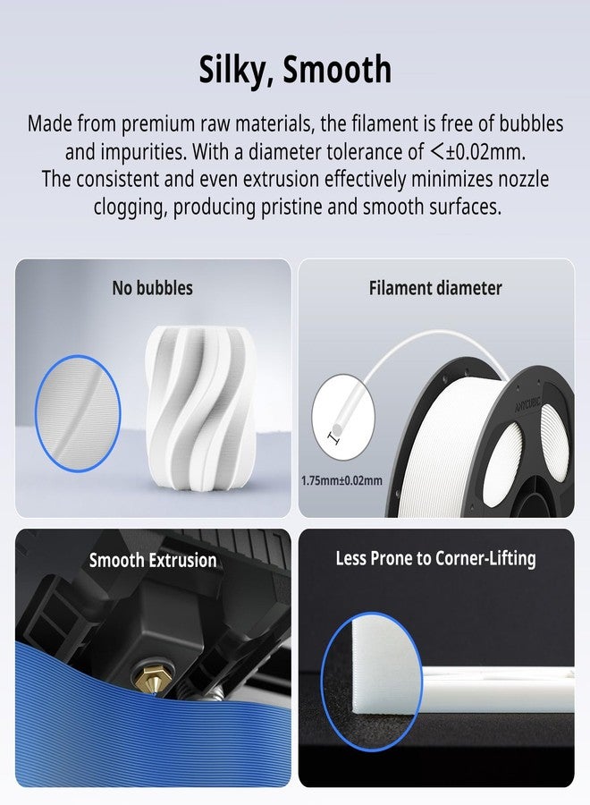 ANYCUBIC PLA Plus (PLA+), 3D Printer Filament 1.75mm Bundle, High Toughness, Dimensional Accuracy +/- 0.02mm, Print with Most FDM 3D Printers, 1KG Reusable Spool, 2kg, White + White - Image 4