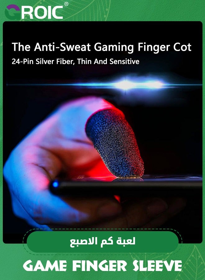 GROIC 3 Pair Black Phone Gaming Finger Sleeves Silver Fiber More Sensitive Anti-Sweat Breathable, Gamer Thumb Sleeves Finger Gloves for League of Legend, Rules of Survival, PUBG  - Image 2