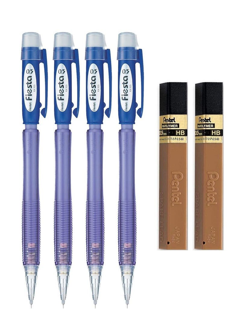 Pentel قلم رصاص ميكانيكي فييستا 4 قطع برأس 0.5 مم مع عبوتين من الرصاص - Image 1