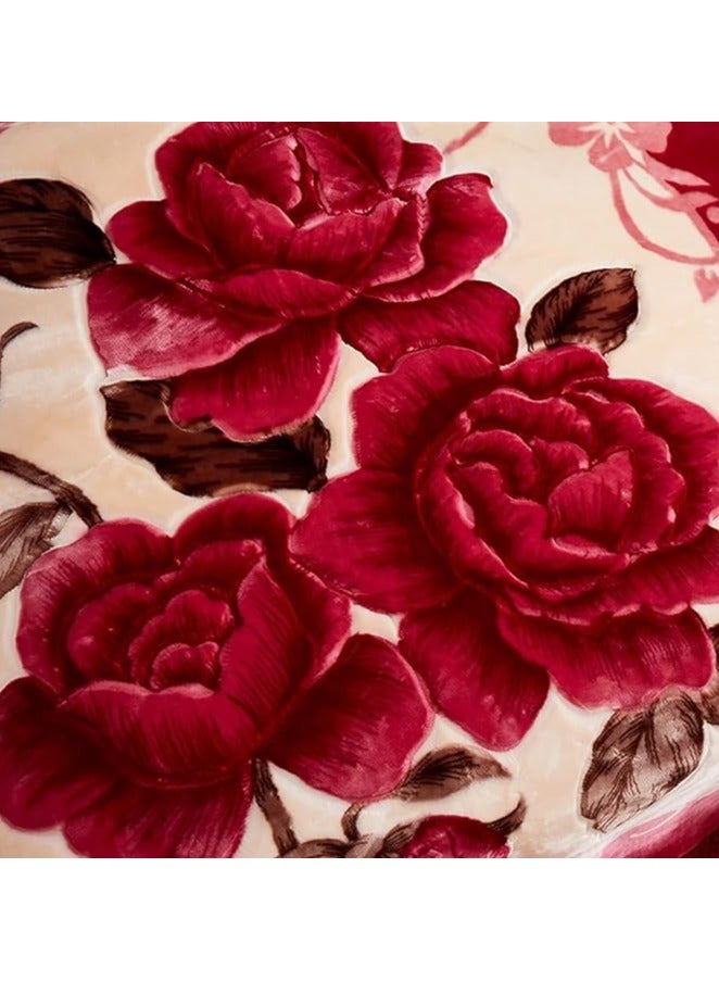 COMFY KOREAN STYLE MINK SOFT THICKENED LUXURIOUS FLORAL BLANKET RED-1 - Image 3