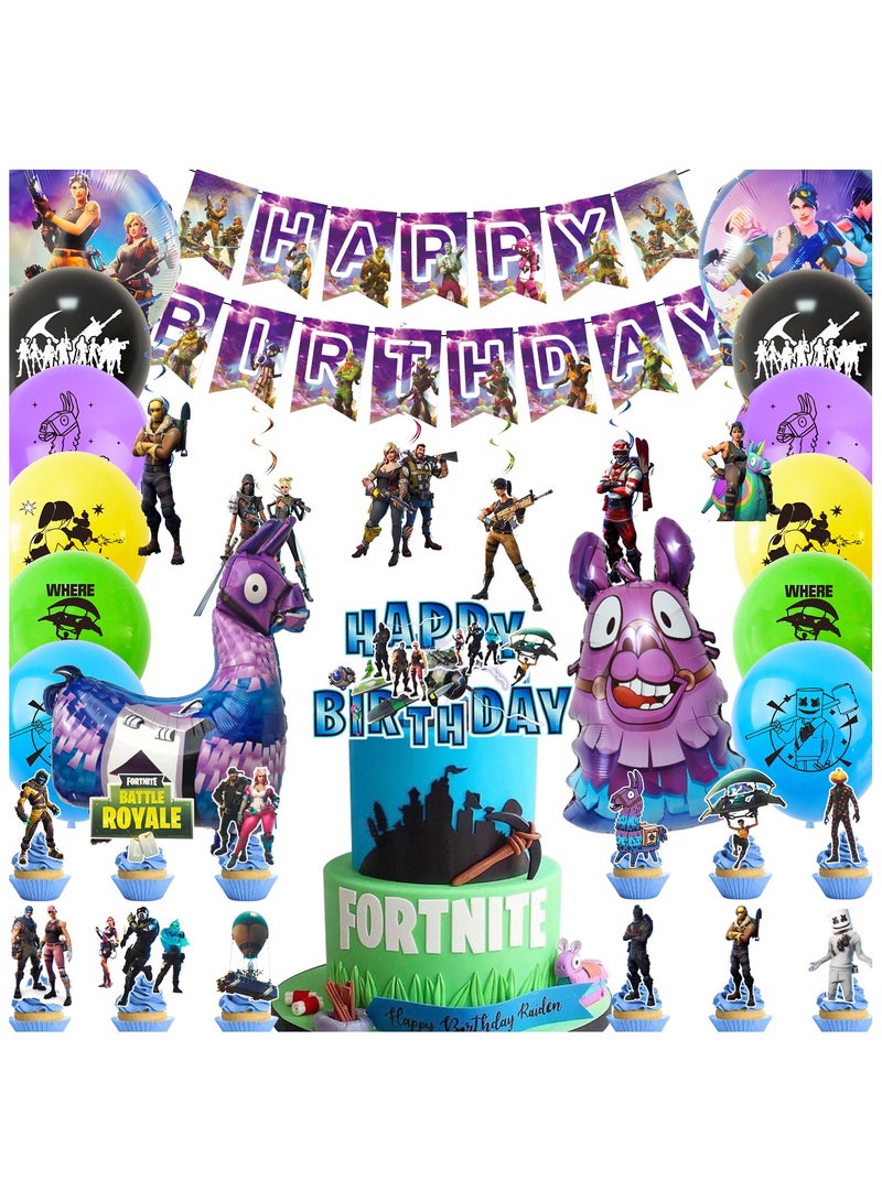 ILovhaprty Fortnite Birthday Party Supplies, 39 pcs Fortnite Party Decorations Set - Fortnite Spirals, Fortnite Balloons Banners Cake Toppers etc Fortnite Theme Birthday Party Supplies for Kids - Image 1