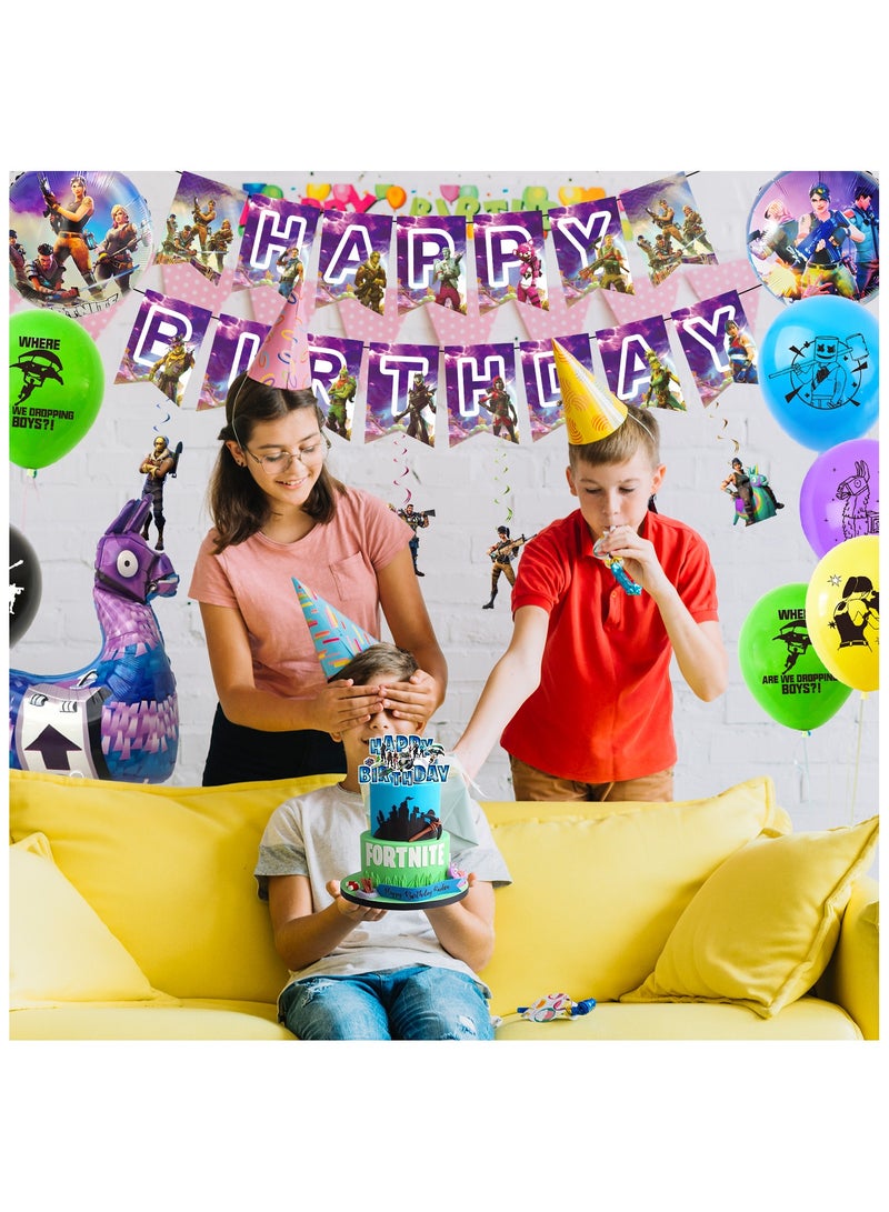 ILovhaprty Fortnite Birthday Party Supplies, 39 pcs Fortnite Party Decorations Set - Fortnite Spirals, Fortnite Balloons Banners Cake Toppers etc Fortnite Theme Birthday Party Supplies for Kids - Image 4