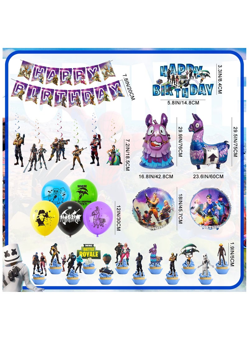 ILovhaprty Fortnite Birthday Party Supplies, 39 pcs Fortnite Party Decorations Set - Fortnite Spirals, Fortnite Balloons Banners Cake Toppers etc Fortnite Theme Birthday Party Supplies for Kids - Image 3