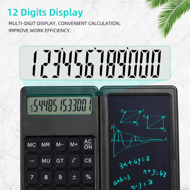 LCD Writing Tablet: 12-Digit Smart Calculator, One-Click Erase, Reusable Black Writing Pad - Eco-Friendly Eye-Care, Portable Folding Writing Board for Home, Office, School, Kids and Adults - Image 4