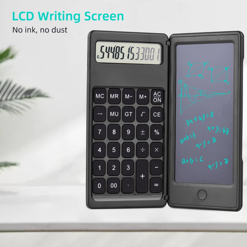 LCD Writing Tablet: 12-Digit Smart Calculator, One-Click Erase, Reusable Black Writing Pad - Eco-Friendly Eye-Care, Portable Folding Writing Board for Home, Office, School, Kids and Adults - Image 5