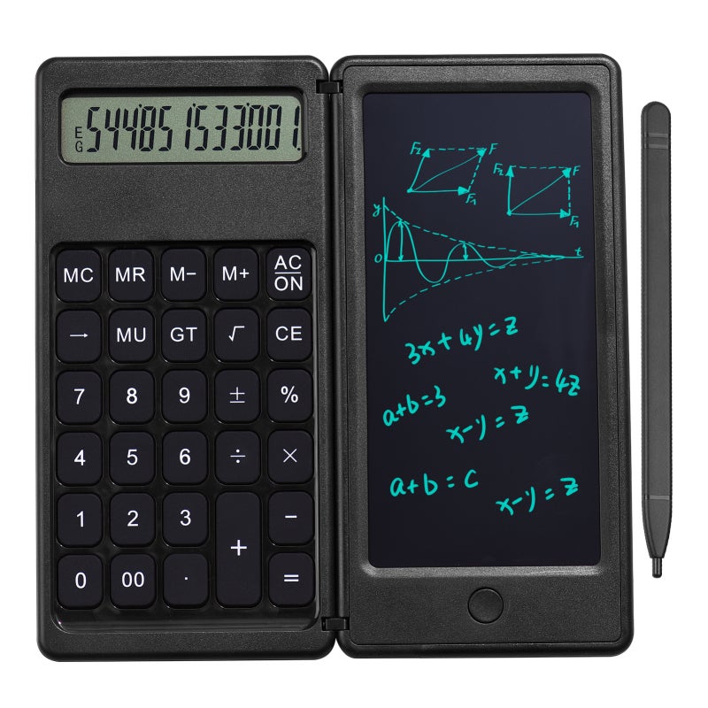 LCD Writing Tablet: 12-Digit Smart Calculator, One-Click Erase, Reusable Black Writing Pad - Eco-Friendly Eye-Care, Portable Folding Writing Board for Home, Office, School, Kids and Adults - Image 1