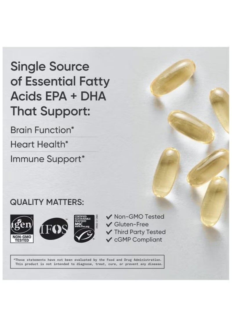 أوميغا-3 ثلاثي القوة 1250 ملغ – 2 عبوة EPA و DHA للقلب والدماغ والمفاصل – معتمد IFOS 180 كبسولة طرية - Image 3