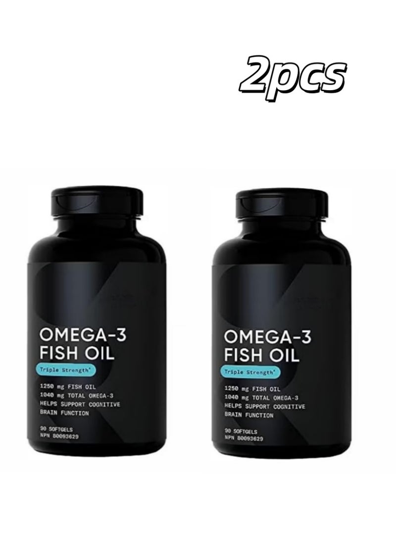أوميغا-3 ثلاثي القوة 1250 ملغ – 2 عبوة EPA و DHA للقلب والدماغ والمفاصل – معتمد IFOS 180 كبسولة طرية - Image 1