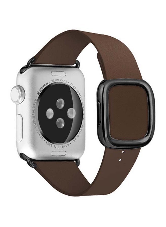 NIBEMINENT Replacement Leather with Buckle Apple Watch Band for 45/44/42mm Brown  - Image 1