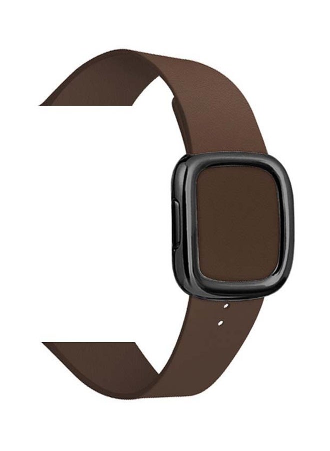 NIBEMINENT Replacement Leather with Buckle Apple Watch Band for 45/44/42mm Brown  - Image 2