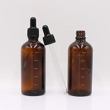 Quupy QUUPY 3PCS 100ml 34oz Amber Empty Glass Dropper Bottle Boston Round Dropper Bottle with Graduated Scale Essential Oil Perfume Aromatherapy Storage Container Pot Leak Proof Travel Liquid Dispenser - Image 5