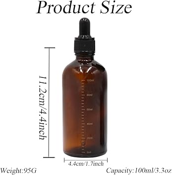 Quupy QUUPY 3PCS 100ml 34oz Amber Empty Glass Dropper Bottle Boston Round Dropper Bottle with Graduated Scale Essential Oil Perfume Aromatherapy Storage Container Pot Leak Proof Travel Liquid Dispenser - Image 2