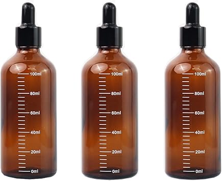 Quupy QUUPY 3PCS 100ml 34oz Amber Empty Glass Dropper Bottle Boston Round Dropper Bottle with Graduated Scale Essential Oil Perfume Aromatherapy Storage Container Pot Leak Proof Travel Liquid Dispenser - Image 1