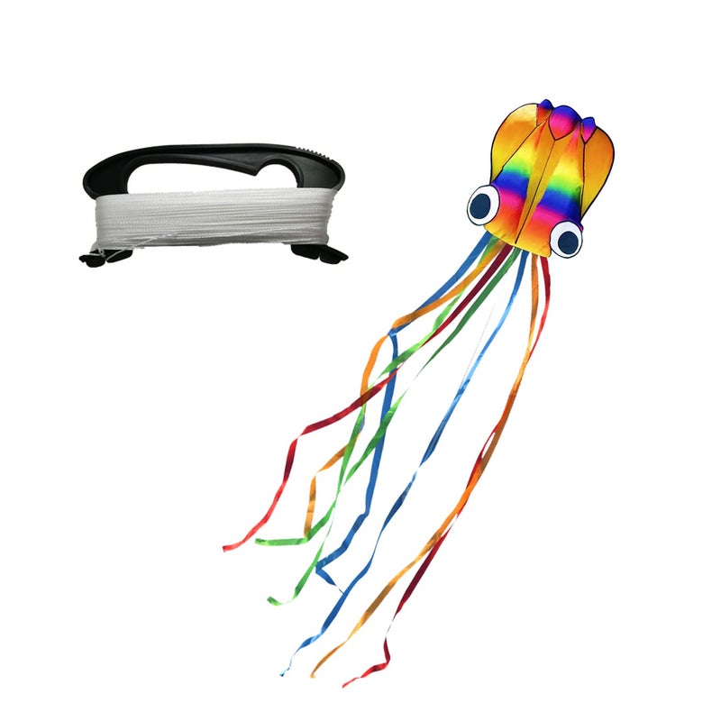 SIKAMARU 1 Piece Large Rainbow Octopus Kite with Long Tail, Including 100M Line, 4M Length Beginner Soft Kite for Kids and Adults, Outdoor Activities Toys, Beach, Travel, Gift for Children. - Image 1