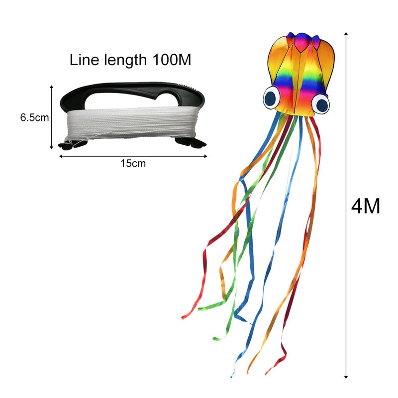 SIKAMARU 1 Piece Large Rainbow Octopus Kite with Long Tail, Including 100M Line, 4M Length Beginner Soft Kite for Kids and Adults, Outdoor Activities Toys, Beach, Travel, Gift for Children. - Image 2